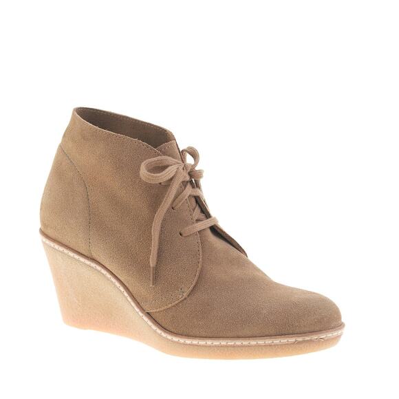 J.Crew MacAlister 3" Wedge Booties Italian Suede Leather Neutral Tan | Sz 5 - Picture 1 of 8